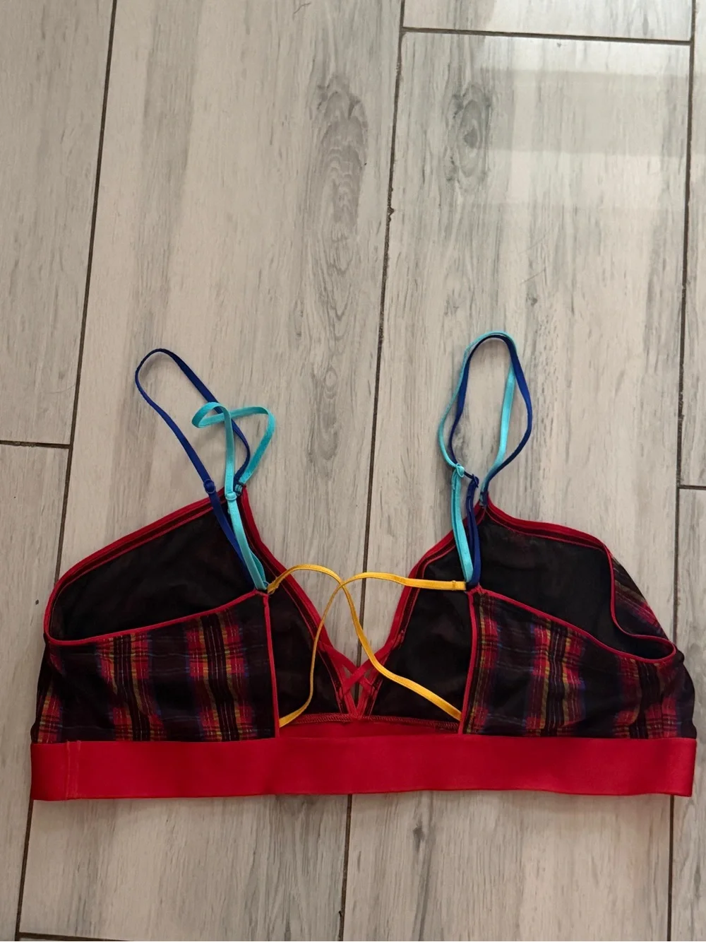 Parade Women's Plaid Mesh Flutter Stap Bra - Multicolored 2XL